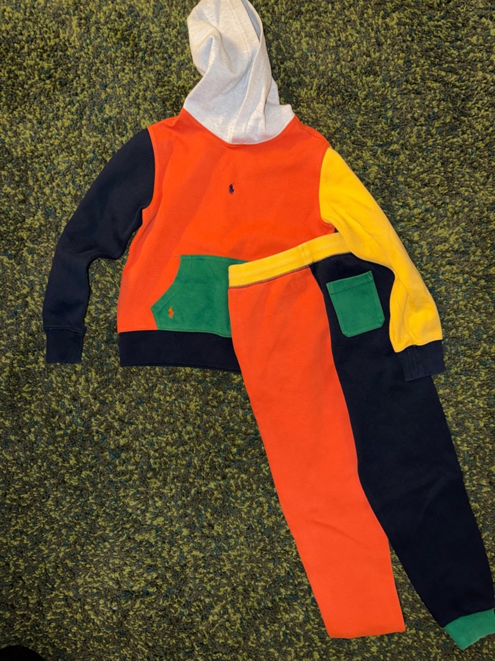 Ralph Lauren Kids Colorblock Hoodie & Jogger Set - Orange/Yellow/Green/Black